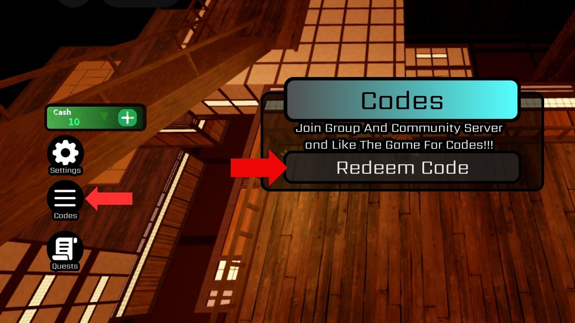 Redeeming codes is simple in the game (Image via Roblox)